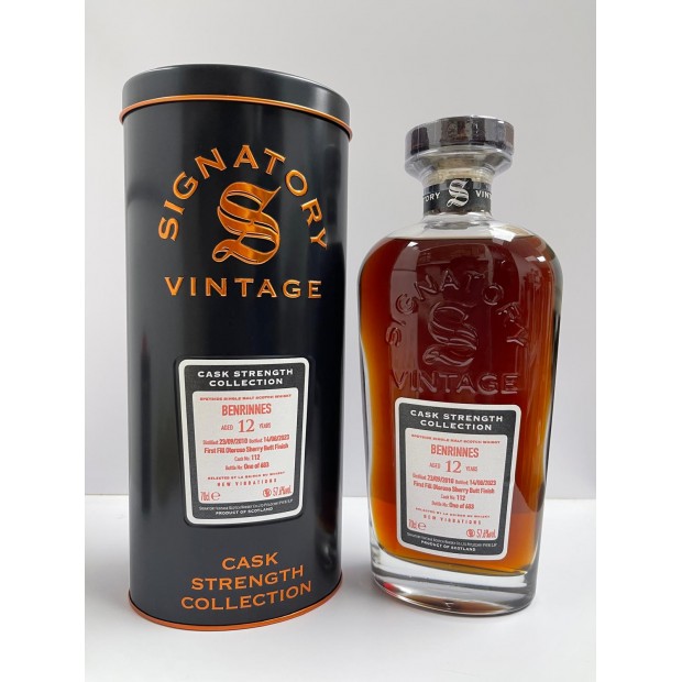 Benrinnes 12 Year Old 2010 First Fill Oloroso Sherry Butt Finish #112 Signatory Vintage Cask Strength Collection New Vibrations Speyside Single Malt Scotch Whisky 70cl 57.6%