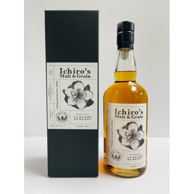 Ichiro's Malt & Grain 3rd Fill Bourbon Barrel Ex-Peated #14837 Single Cask Blended Japanese Whisky LMDW Singapore Flower Series #2 70cl 60.3%