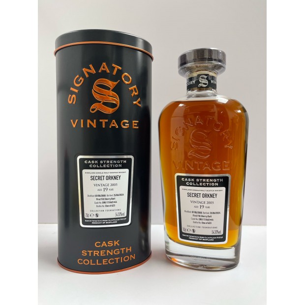 Secret Orkney 19 Year Old 2005 First Fill Sherry Butt #DRU17/A63#44 Signatory Vintage Cask Strength Collection Foundations Island Single Malt Scotch Whisky 70cl 54.3%